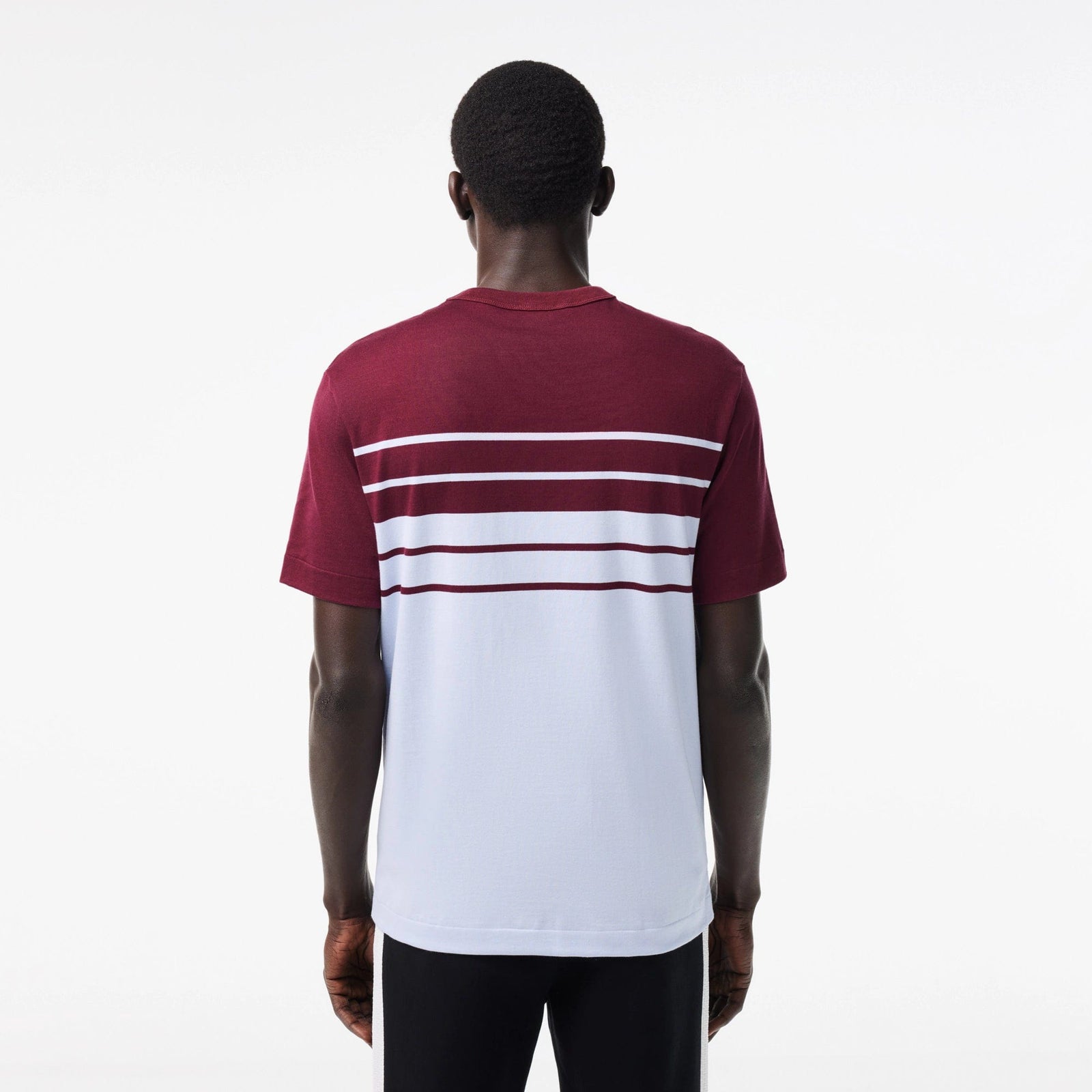 Lacoste French Made Striped Jersey T-Shirt in Light Blue/Bordeaux IT6