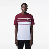 Lacoste French Made Striped Jersey T-Shirt in Light Blue/Bordeaux IT6