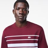 Lacoste French Made Striped Jersey T-Shirt in Light Blue/Bordeaux IT6