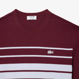 Lacoste French Made Striped Jersey T-Shirt in Light Blue/Bordeaux IT6