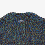 Lacoste Mercerised Knit Intarsia Crocodile Sweater In Blue