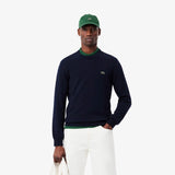 Lacoste Monochrome Crew Neck Cotton Sweater In Navy
