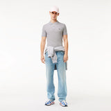 Lacoste Ribbed Collar Polo in Grey Chine