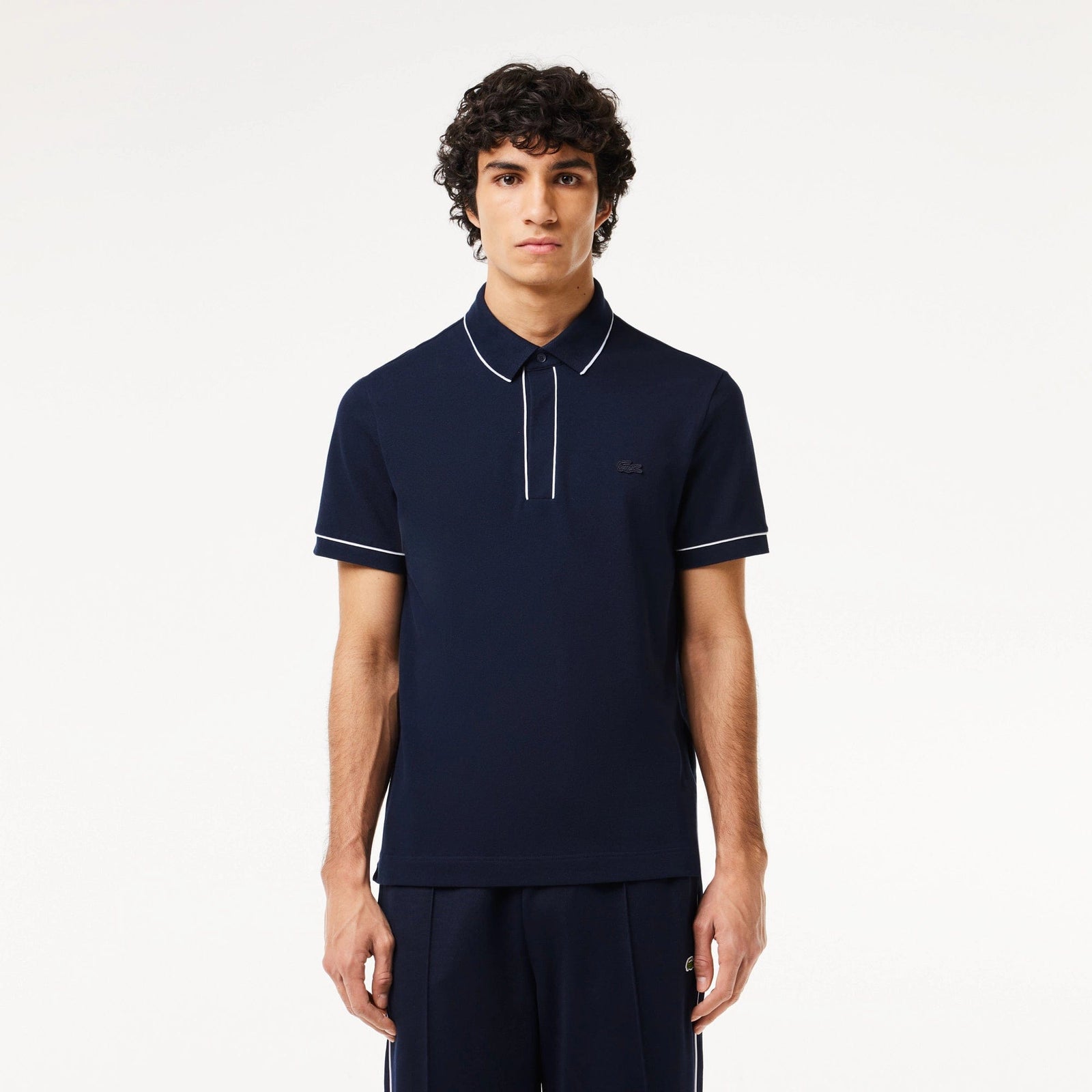 Lacoste Smart Paris Stretch Cotton Contrast Trim Polo Shirt in Midnigh
