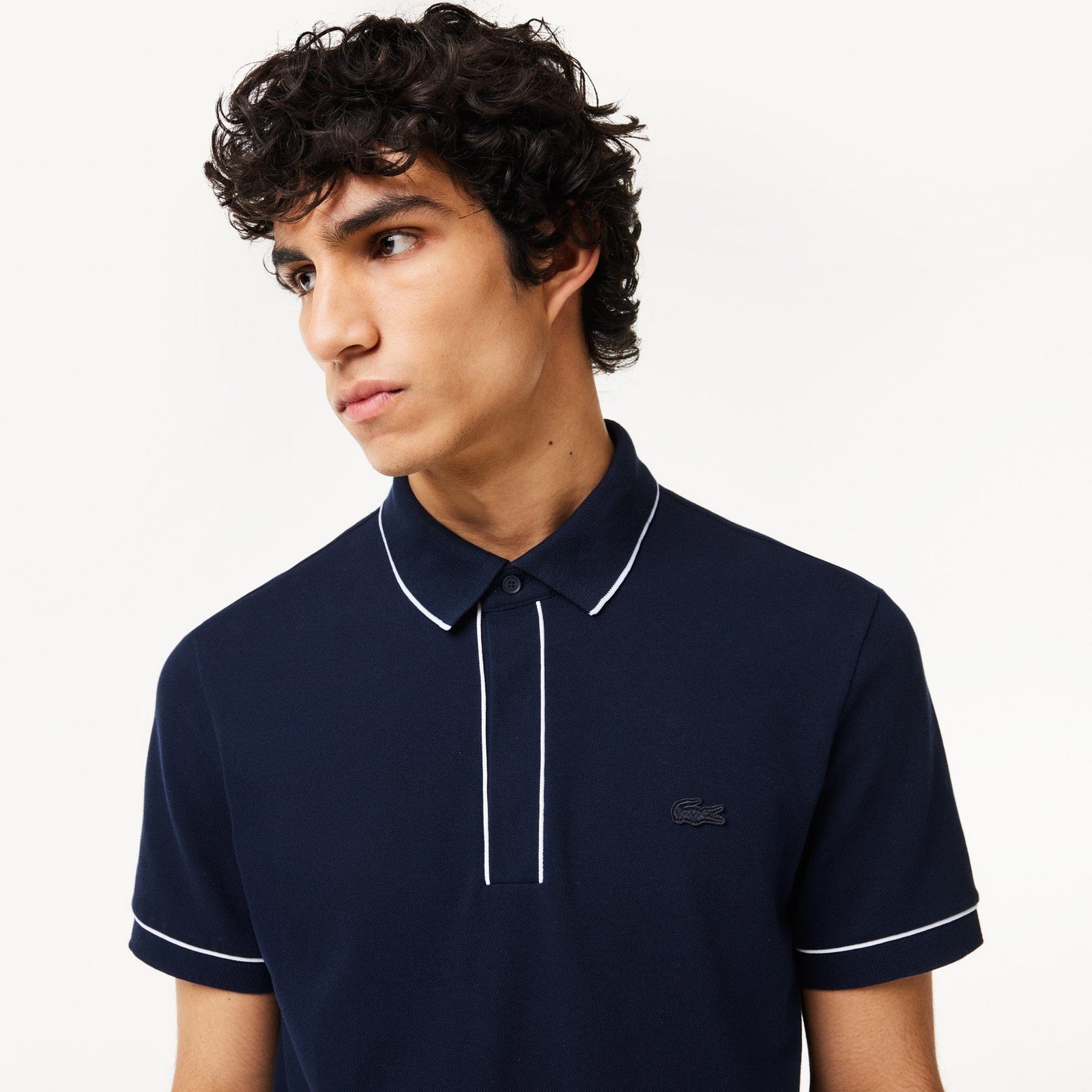 Lacoste Smart Paris Stretch Cotton Contrast Trim Polo Shirt in Midnigh