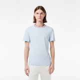 Lacoste Stretch Pique Stripe Collar T-Shirt in Light Blue