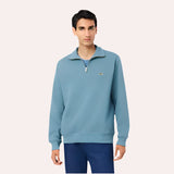 Lacoste Zip-Up High Neck Interlock Sweatshirt In Blue