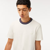 Lacoste Stripe Collar Stretch Piqué T-Shirt in White 70V