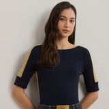 Lauren Ralph Lauren Damira Mid Sleeve T Shirt In Navy / Gold