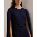 Lauren Ralph Lauren Belted Cape Georgette Cocktail Dress In Lighthouse Navy