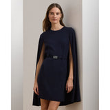 Lauren Ralph Lauren Belted Cape Georgette Cocktail Dress In Lighthouse Navy
