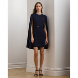 Lauren Ralph Lauren Belted Cape Georgette Cocktail Dress In Lighthouse Navy