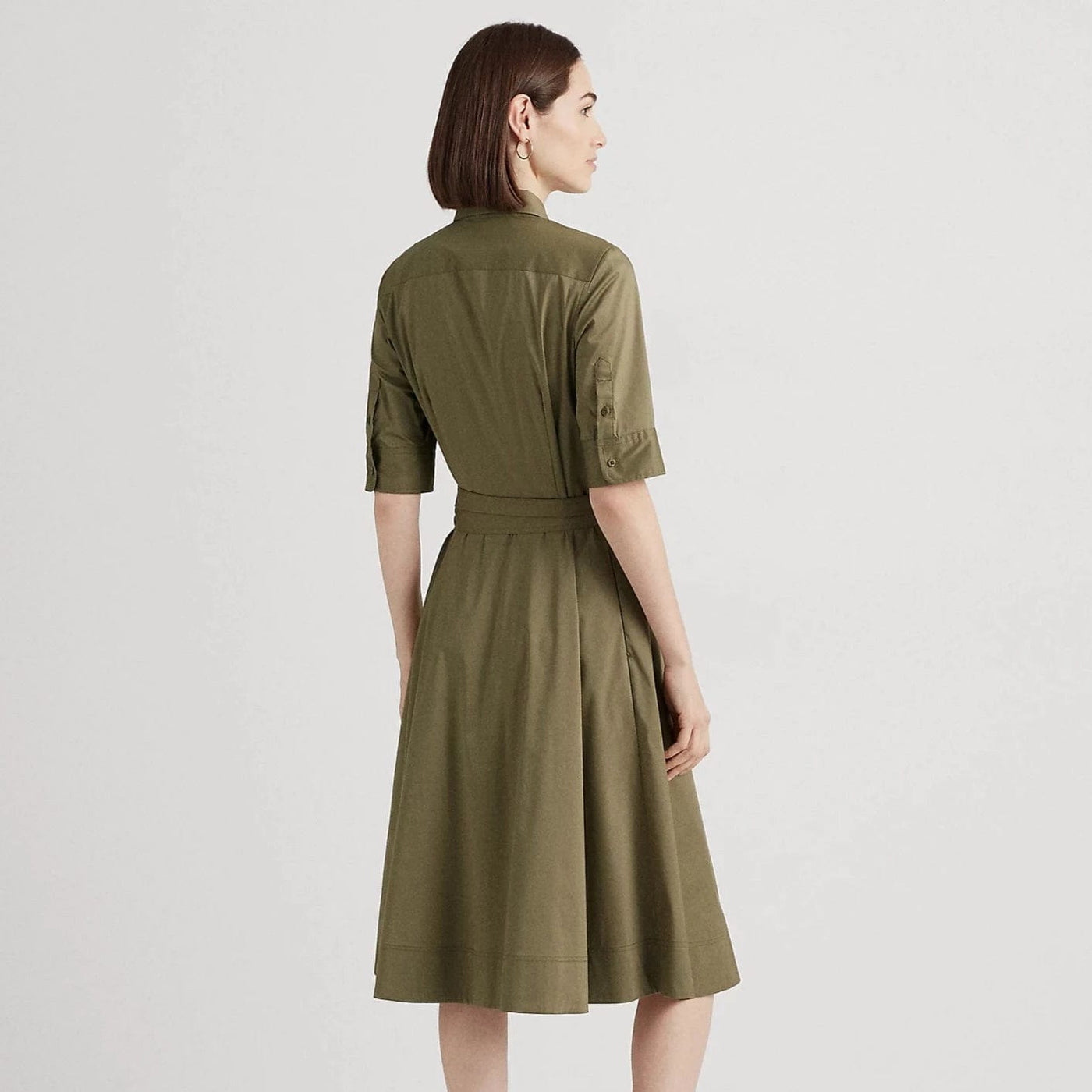 Lauren Ralph Lauren Belted Cotton-Blend Shirtdress in Olive