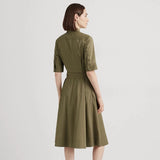 Lauren Ralph Lauren Belted Cotton-Blend Shirtdress in Olive