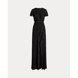 Lauren Ralph Lauren Belted Georgette Flutter-Sleeve Gown In Black