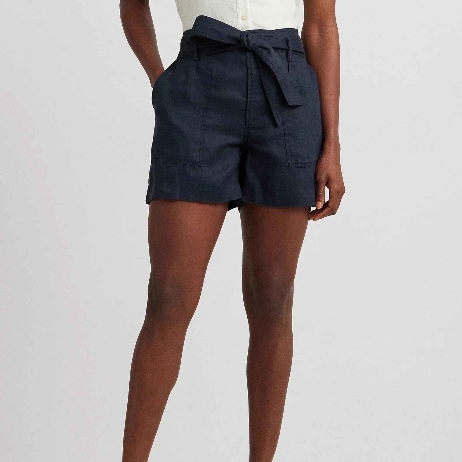 Lauren Ralph Lauren Belted Linen Short in Lauren Navy