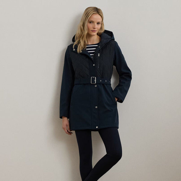 Lauren Ralph Lauren Belted Quilted Hooded Jacket In Navy