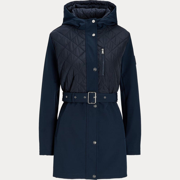Lauren Ralph Lauren Belted Quilted Hooded Jacket In Navy