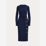 Lauren Ralph Lauren Belted Rib-Knit Dress Navy