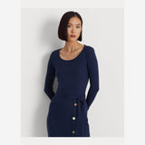 Lauren Ralph Lauren Belted Rib-Knit Dress Navy
