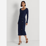 Lauren Ralph Lauren Belted Rib-Knit Dress Navy