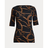 Lauren Ralph Lauren Belting-Print Cotton-Blend Boatneck Tee In Black Tan