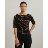 Lauren Ralph Lauren Belting-Print Cotton-Blend Boatneck Tee In Black Tan
