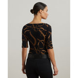 Lauren Ralph Lauren Belting-Print Cotton-Blend Boatneck Tee In Black Tan