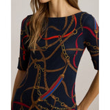Lauren Ralph Lauren Belting-Print Cotton Boatneck T-Shirt In Navy