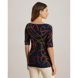 Lauren Ralph Lauren Belting-Print Cotton Boatneck T-Shirt In Navy