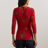 Lauren Ralph Lauren Belting-Print Jersey Surplice Top In Red
