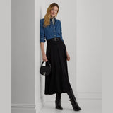 Lauren Ralph Lauren Buckle-Trim Twill Midi Skirt In Black