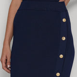 Lauren Ralph Lauren Button-Front Rib-Knit Midi Skirt Navy
