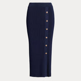 Lauren Ralph Lauren Button-Front Rib-Knit Midi Skirt Navy