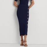 Lauren Ralph Lauren Button-Front Rib-Knit Midi Skirt Navy