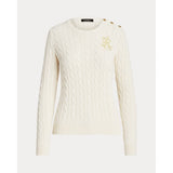 Lauren Ralph Lauren Button-Trim Cable-Knit Cotton Jumper In Mascarpone Cream