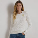 Lauren Ralph Lauren Button-Trim Cable-Knit Cotton Jumper In Mascarpone Cream