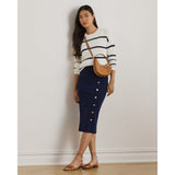 Lauren Ralph Lauren Button-Trim Rib-Knit Pencil Skirt In Navy