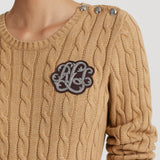 Lauren Ralph Lauren Button-Trim Tan Cable-Knit Jumper