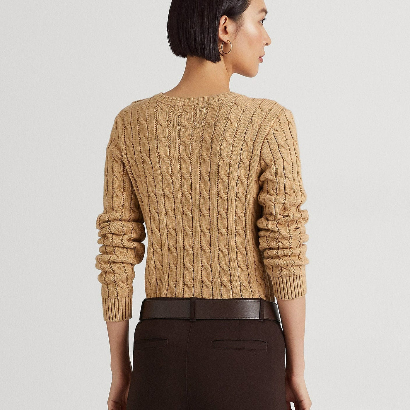 Lauren Ralph Lauren Button-Trim Tan Cable-Knit Jumper