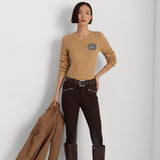 Lauren Ralph Lauren Button-Trim Tan Cable-Knit Jumper