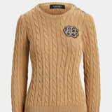 Lauren Ralph Lauren Button-Trim Tan Cable-Knit Jumper