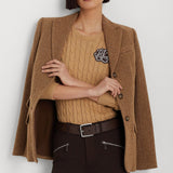 Lauren Ralph Lauren Button-Trim Tan Cable-Knit Jumper