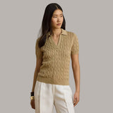 Lauren Ralph Lauren Cable Cotton-Blend Short-Sleeve Jumper In Birch Tan