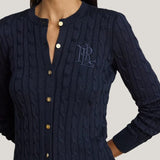 Lauren Ralph Lauren Cable-Knit Cotton-Blend Cardigan In Navy