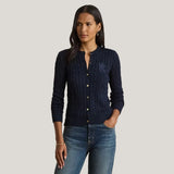 Lauren Ralph Lauren Cable-Knit Cotton-Blend Cardigan In Navy