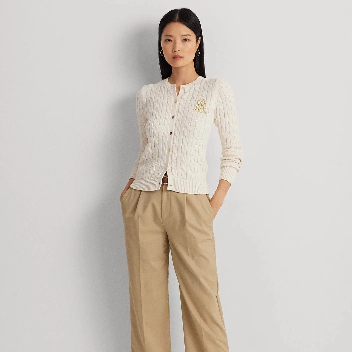 Lauren Ralph Lauren Cable-Knit Cotton Cardigan In Cream