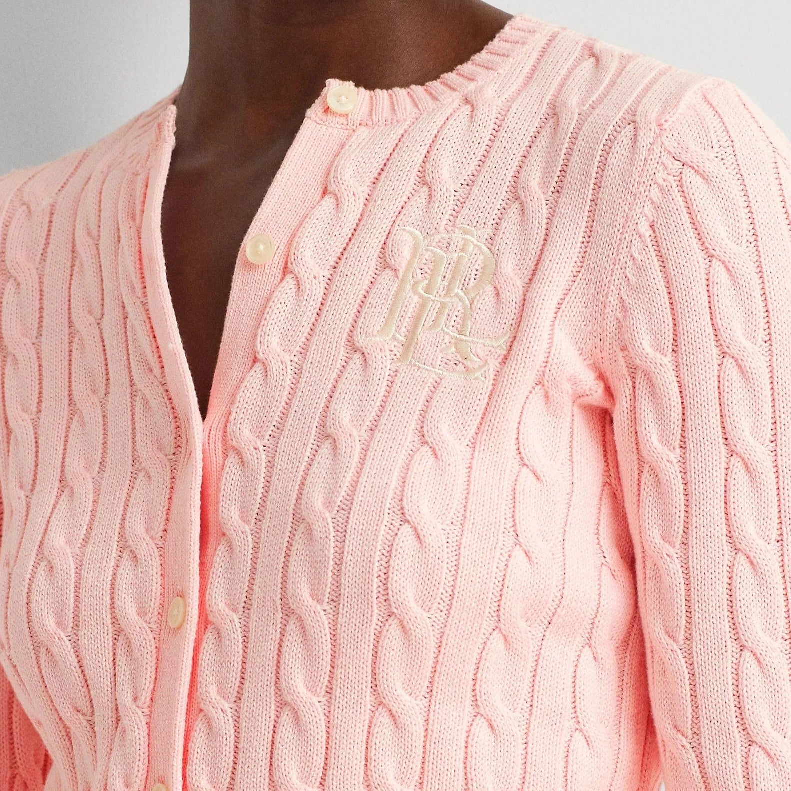 Lauren Ralph Lauren Cable-Knit Cotton Cardigan in Pink Opal
