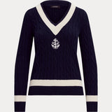 Lauren Ralph Lauren Cable-Knit Cotton Cricket Jumper In Navy