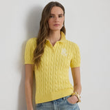 Lauren Ralph Lauren Cable-Knit Cotton Polo Jumper in Lemon Sorbet